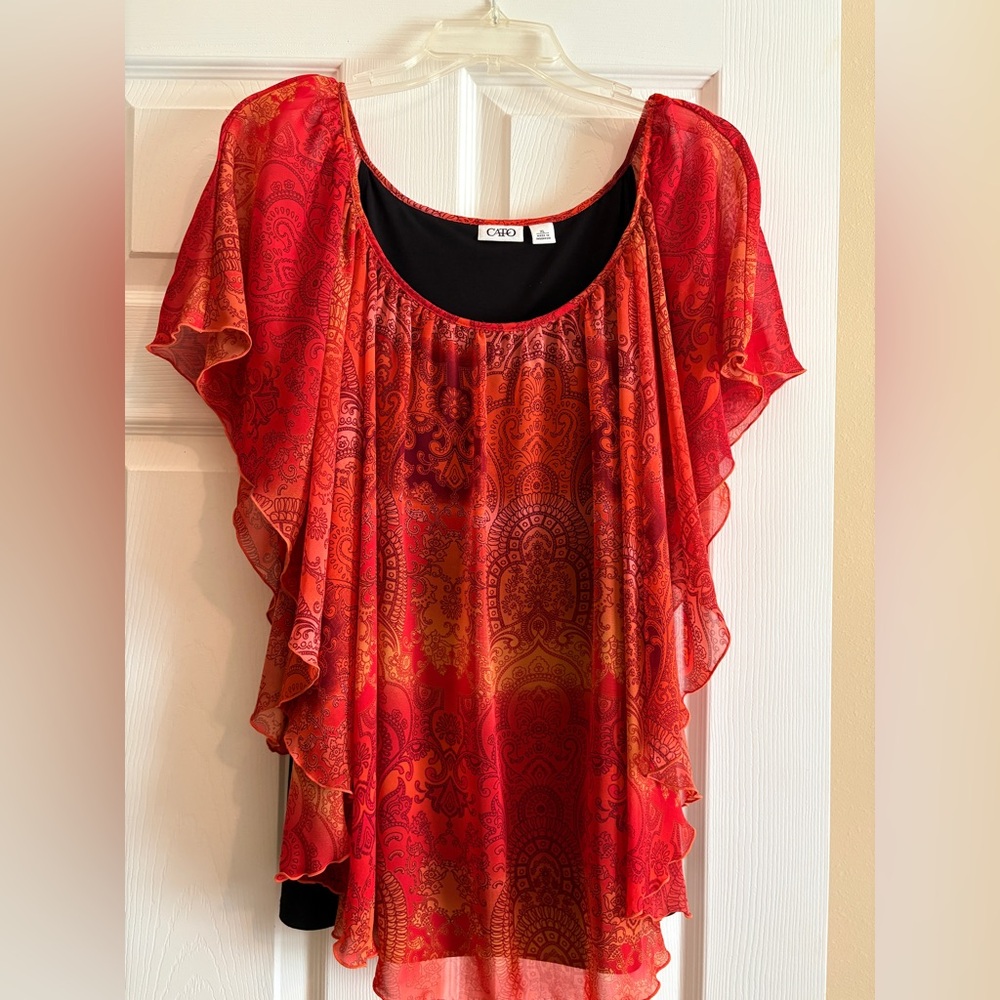 Cato Red and Orange Paisley Blouse
